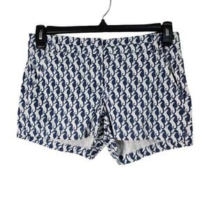 J Crew Womens Chino Short size 2 Blue & White Seahorse Pattern Preppy Beachy